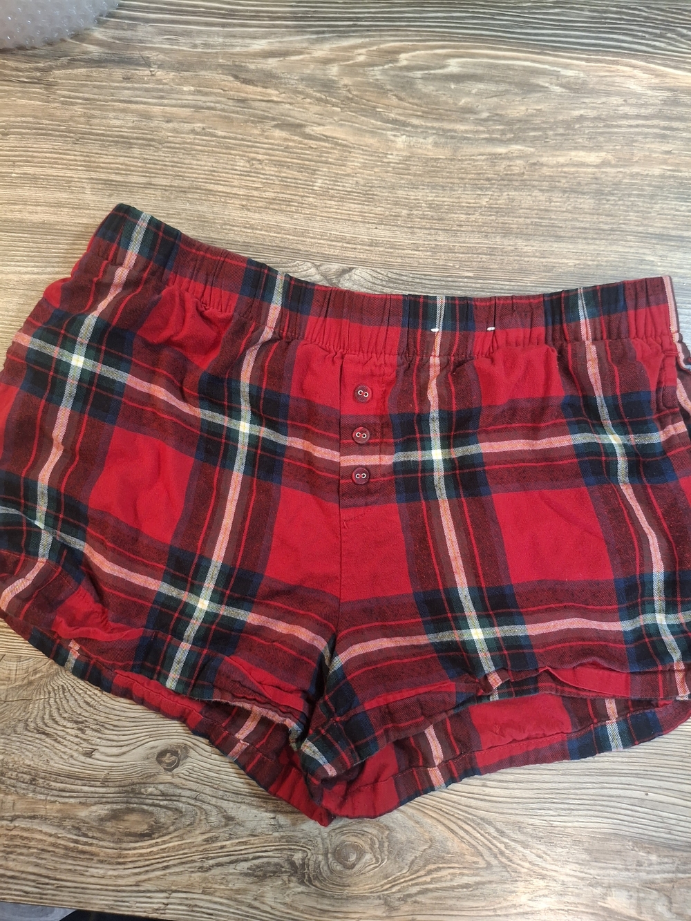 stars above Red Plaid High-Waist Lounge Shorts